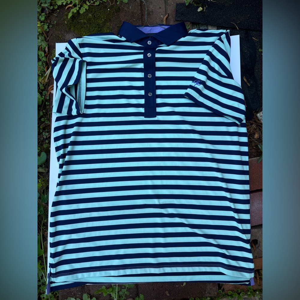 Greyson golf Striped Polo Shirt in Blue and White
